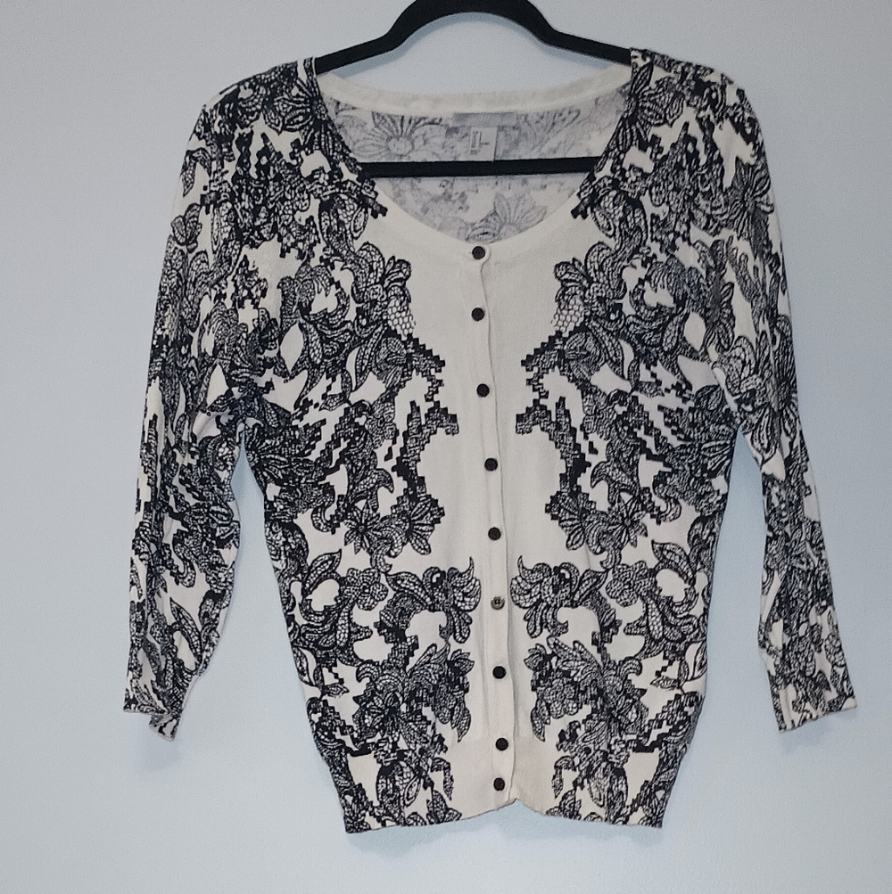 H&M Black And‎ White Floral Cardigan S